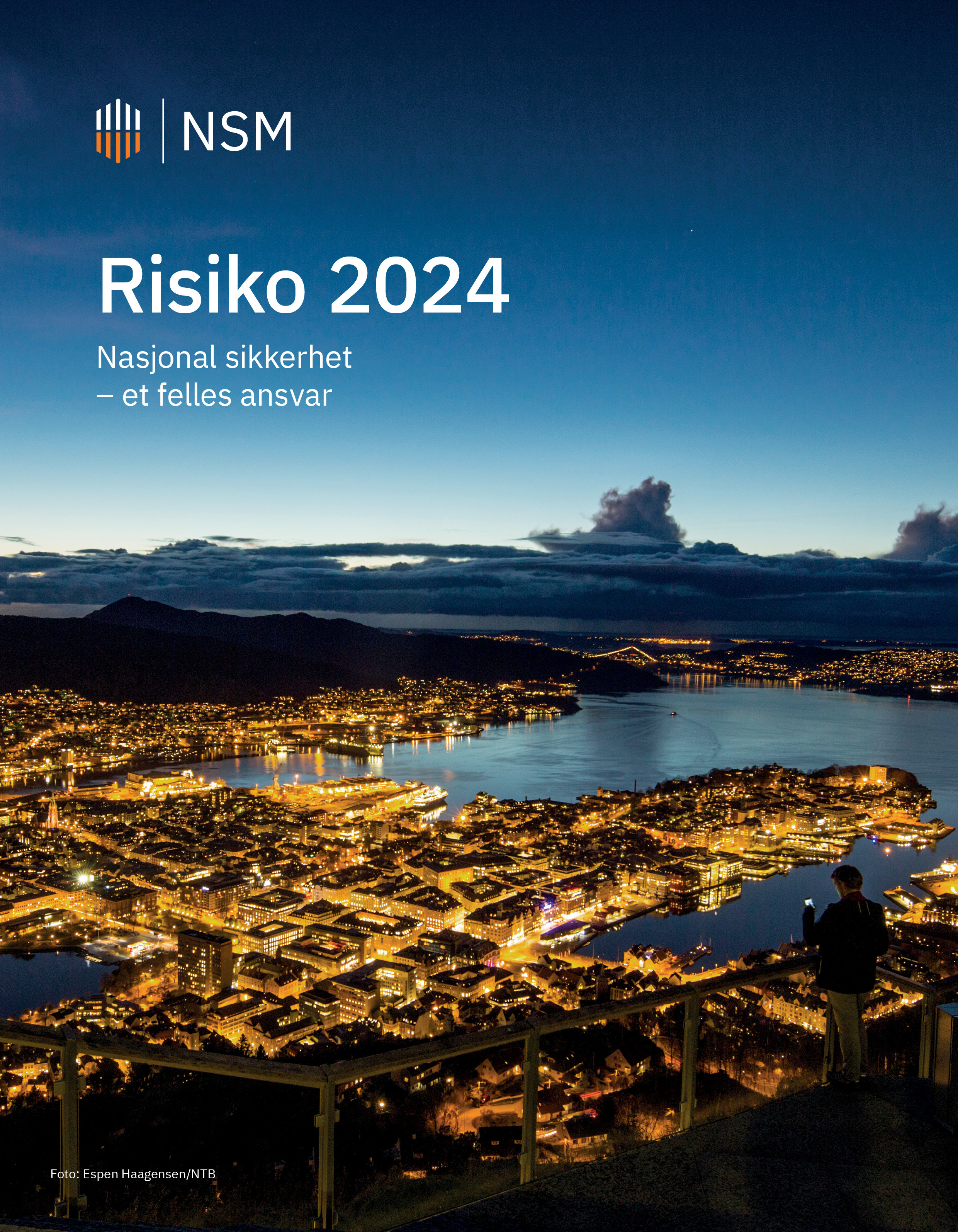 Forsidebilde på rapporten Risiko 2024 - Bergen sett fra Fløien.